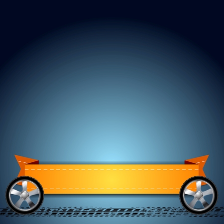 Wheels, grunge tire track and orange ribbon abstract background. Vector illustrationのイラスト素材