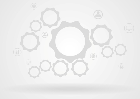 Abstract grey background with gears and icons. Hi-tech vector design templateのイラスト素材