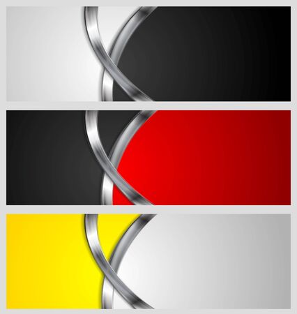 Abstract bright banners with metal waves. Vector designのイラスト素材