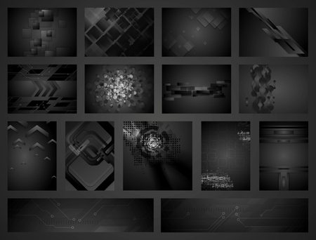 Tech geometric black backgrounds collection. Dark concept vector illustration template designのイラスト素材