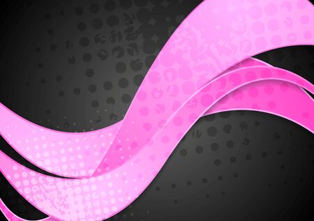 Grunge corporate pink waves on black background. Vector illustrationのイラスト素材