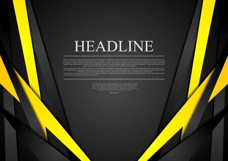 Black and yellow corporate tech striped graphic design. Vector brochure template backgroundのイラスト素材