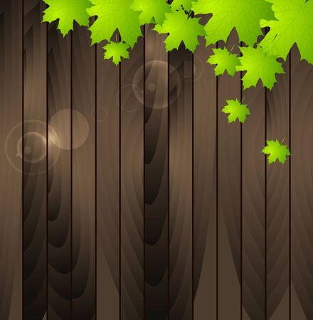 Green summer leaves on wooden background. Vector nature texture designのイラスト素材