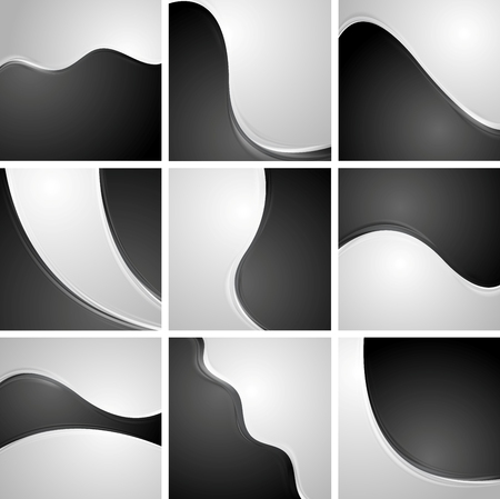 Set of black and white wavy backgrounds. Vector abstract wavy designのイラスト素材