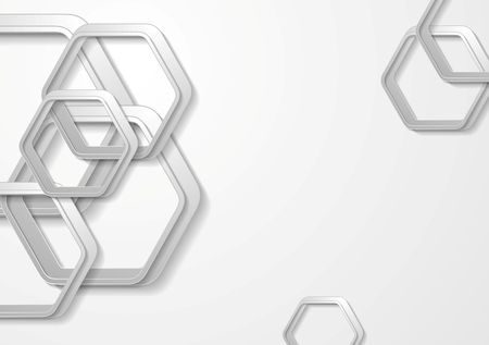 Abstract grey paper tech hexagon shapes background. Graphic vector card designのイラスト素材