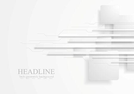 Abstract tech background with grey paper squares and stripes. Circuit board lines, vector graphic designのイラスト素材