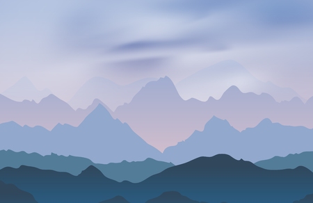 Nature landscape with mountain peaks. Mountains traveling vacation vector background. Concept outdoor designのイラスト素材