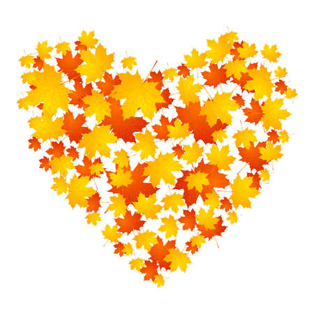Autumn concept heart from maple leaves graphic design. Vector backgroundのイラスト素材