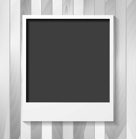 Grey blank Polaroid photo frame on wooden background. Vector designのイラスト素材