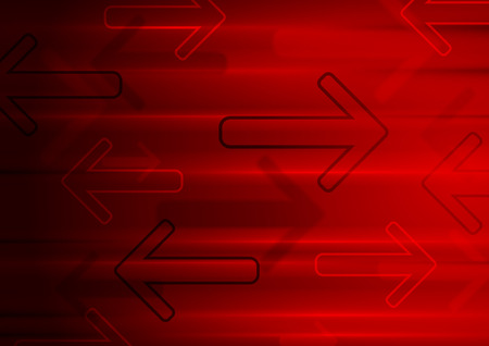 Dark red tech glowing arrows background. Vector geometric designのイラスト素材
