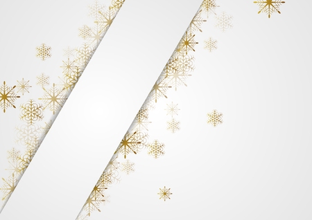 Golden glitter snowflakes Christmas corporate background. Vector greeting card designのイラスト素材