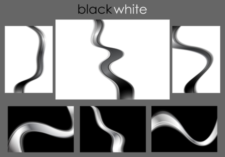 Black and white abstract waves collection. Vector smooth curves monochrome graphic template designのイラスト素材