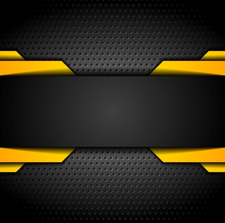 Black and orange design on dark metallic perforated background. Vector contrast illustrationのイラスト素材