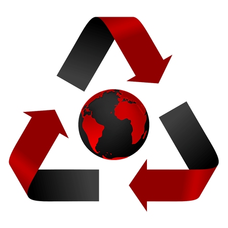 Abstract pollution threat, red and black recycle and globe. Vector backgroundのイラスト素材