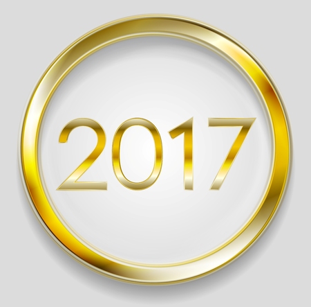 Golden circle button with 2017 New Year vector designのイラスト素材