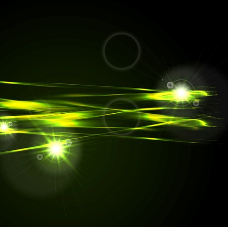 Glowing green glossy stripes on black background with lens flare. Vector bright iridescent neon designのイラスト素材
