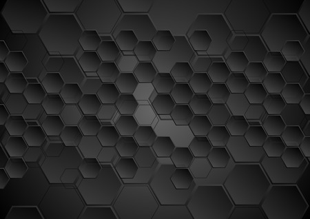 Abstract black background with hexagons texture. Dark tech graphic designのイラスト素材