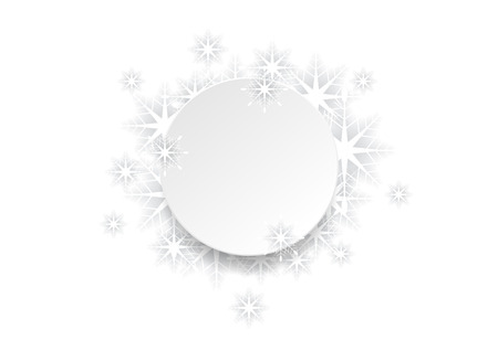 Abstract Christmas snowflakes background with blank circle. White illustration designのイラスト素材
