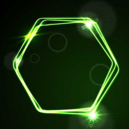 Glow green neon bright hexagon shiny background. Energy effect vector template designのイラスト素材