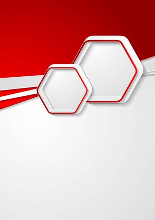 Red and grey corporate flyer design with hexagons. Vector backgroundのイラスト素材