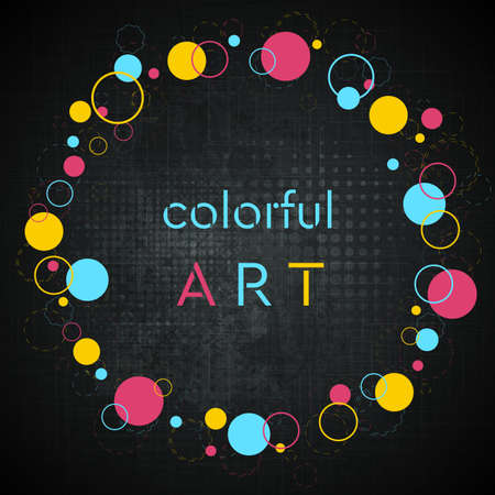 Colorful geometric hipster style abstract round frame for magazine cover, flyer or poster. Vector template design illustrationのイラスト素材