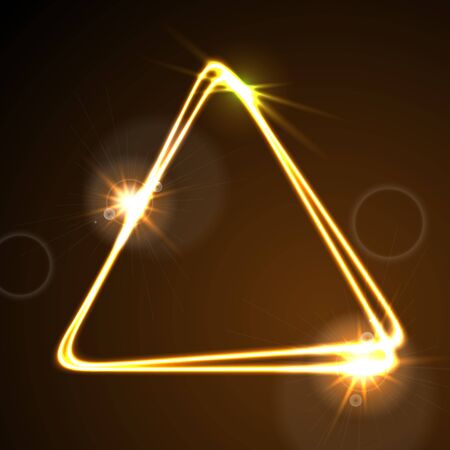 Glowing orange neon vector triangle background. Energy effect logo vector template designのイラスト素材