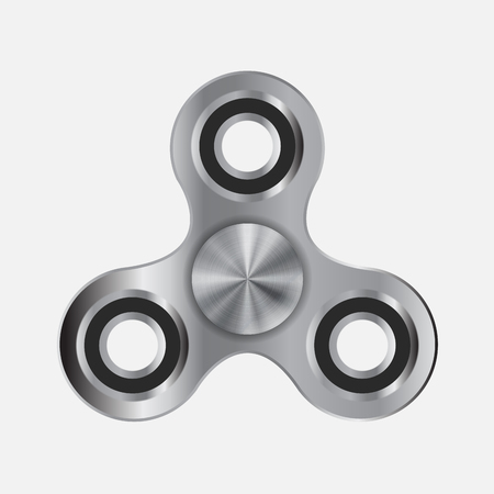 Hand fidget steel metallic spinner toy for stress relief. Vector chrome backgroundのイラスト素材
