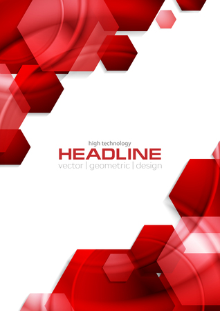 Red glossy tech hexagons abstract background. Vector geometric graphic designのイラスト素材