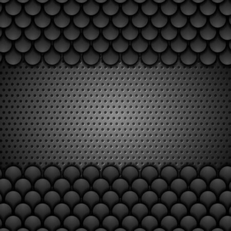 Black metallic perforated monochrome texture background. Vector designのイラスト素材