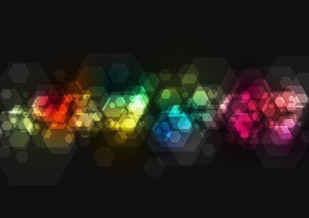 Colorful geometric hexagons tech background. Abstract bright vector design