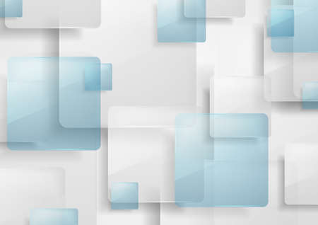 Blue and grey glossy squares abstract background. Tech geometric vector designのイラスト素材