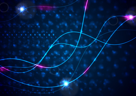 Retro neon 80s shiny wavy lines abstract background.のイラスト素材