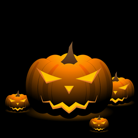 Spooky Halloween pumpkins on black background. Vector designのイラスト素材