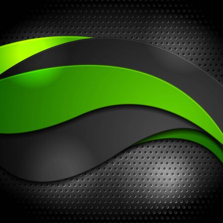 Green and black contrast corporate waves background.のイラスト素材