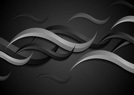Grey and black abstract waves modern corporate background. Vector design templateのイラスト素材