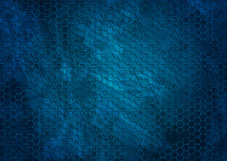 Old dark blue grunge hexagons texture background. Vector design illustration.