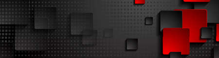 Black and red squares tech web banner abstract design. Vector backgroundのイラスト素材