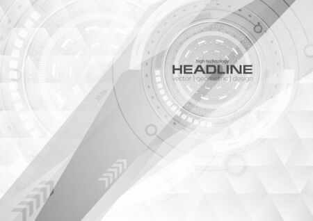 Grey and white technology background with HUD gears. Low poly concept geometric vector designのイラスト素材