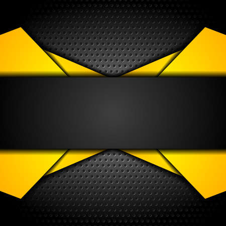 Black and orange design on dark metallic perforated background. Vector contrast corporate illustrationのイラスト素材