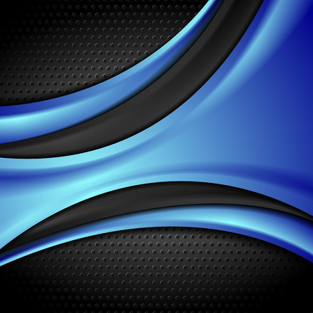 Blue and black waves on dark perforated background. Vector corporate designのイラスト素材
