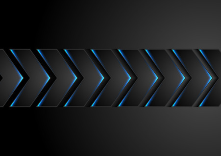 Black technology arrows with blue neon light background. Vector glowing designのイラスト素材