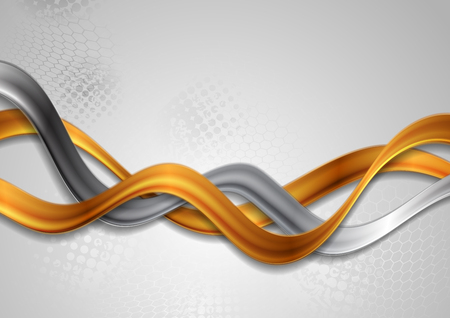 Bronze and silver waves on grunge grey background. Vector designのイラスト素材