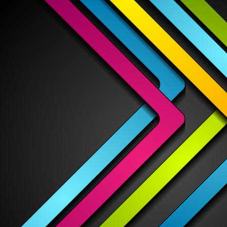 Colorful abstract stripes arrows on black background. Vector corporate designのイラスト素材