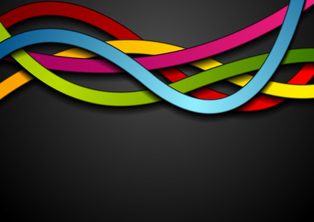 Colorful abstract waves on black background. Vector designのイラスト素材
