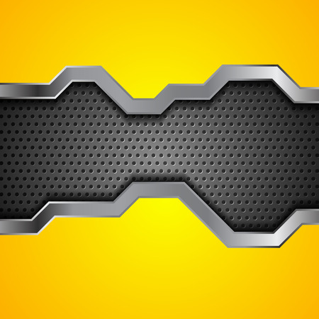 Bright yellow and perforated metallic abstract technology background. Vector designのイラスト素材