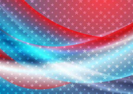 USA colors and stars abstract bright wavy background. Vector illustrationのイラスト素材