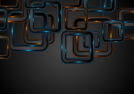 Glowing neon blue orange squares abstract hi-tech background. Vector designのイラスト素材
