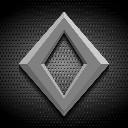 Grey rhombus shape on metallic perforated background. Vector illustrationのイラスト素材