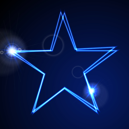 Dark blue glowing neon abstract star shape background with lens flare. Vector designのイラスト素材