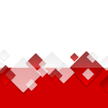 Red and white geometric squares abstract tech background. Vector designのイラスト素材